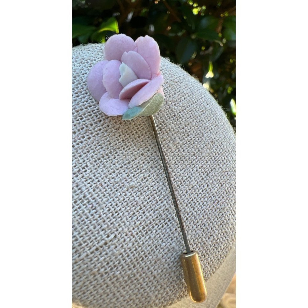 Coquette Clay Pink Rose Stick Pin Vintage